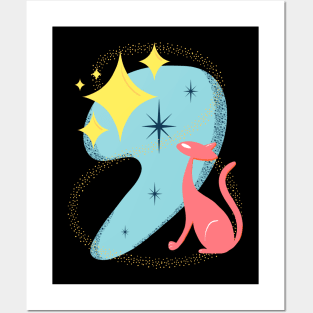 Atomic Stargazing Cat in Mid Century Modern Style Posters and Art